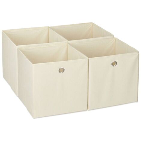 Bardusch - Bac de rangement, lot 4, corbeille pliable, trou pratique, H x L x P : 30 x 30 x 30 cm, pour étagère, beige (1/4)