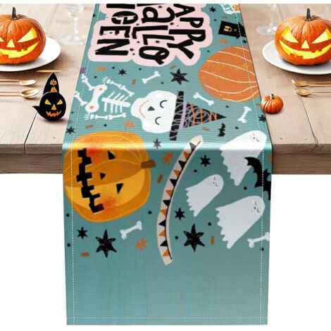 Bardusch - Chemin de table citrouille d'Halloween 13 x 72 pouces pour décoration de table à la maison, décoration de table pour dîner d'Halloween en intérieur.. (1/5)
