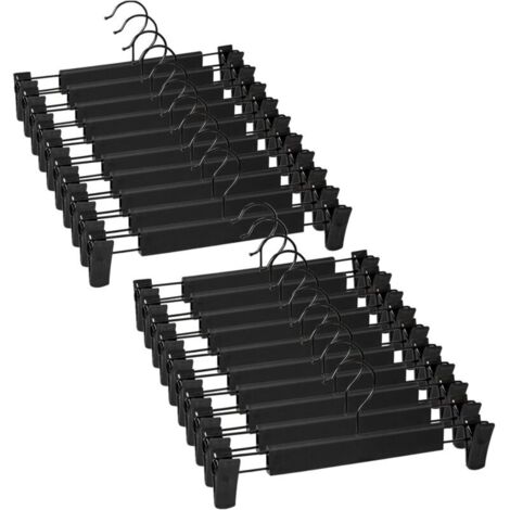 Bardusch-Lot de 20 Cintres pour Pantalon, Cintres Porte-Jupes, avec 2 Pinces antidérapants et réglables, pour Pantalons Suspendus, Chaussettes, Jupes - Noir (1/4)