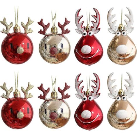Bardusch-Ensemble de 8 boules de Noël incassables pour sapin - Boules à garnir - Or et rouge (1/5)