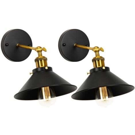 Bardusch-WOTTES Lot de 2 Applique Murale Industrielle Lampe de Plafond de Style Métal Rétro avec Rotation à 180 Degrés - Ø22cm, Noir (1/4)