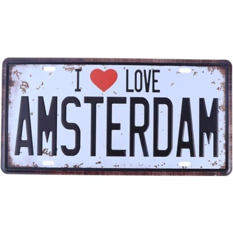 Bardusch-Plaque décorative vintage en métal pour bar, musique, maison, café, décoration murale pour café, cadeau (I Love Amsterdam) (1/4)