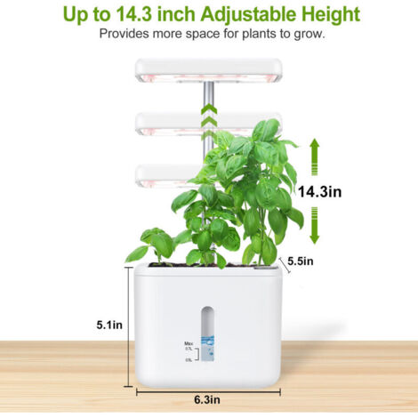Bardusch-Potager Interieur Hydroponique,Système de Culture Hydroponique,Station de Culture des Plantes avec LED Grow,Réservoir d'eau de 1,35 L,3 Modes de Croissance Intelligents (Style 2)