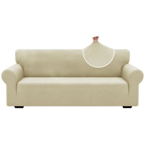 Bardusch-Housse De Canapé 3 Places avec Accoudoirs, Universelle Housse Canapé Extensible, Protection Griffures Sofa Cover, Beige Clair (1/4)