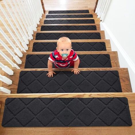Bardusch-Tapis Marche Escalier Intérieur Antidérapant 15pcs Surface Adhésif 20 x 76cm pour Enfants âgées Chiens (Noir) (1/5)