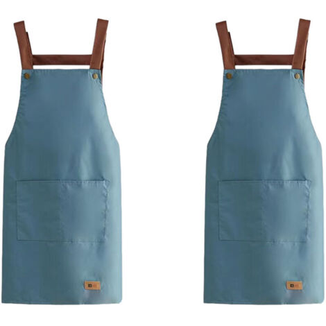Bardusch-Tablier de cuisine imperméable à bavette ajustable en 2 pièces avec 2 poches, pour femme chef, couleur unie. (1/5)