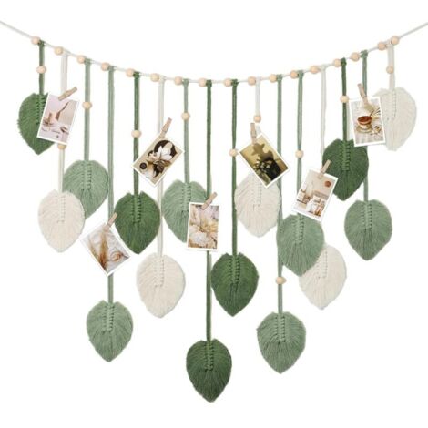 Bardusch-Décoration murale en macramé avec perles en bois, feuilles tissées vertes et beiges pour salon, chambre à coucher, appartement (1/4)