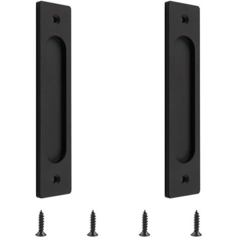 Bardusch Lot de 2 poignées de porte coulissante rectangulaires encastrées en alliage d'aluminium avec vis de montage pour porte coulissante Noir mat (1/5)