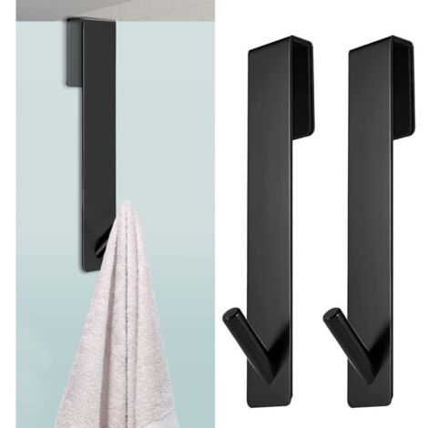 Bardusch 2 Pièces Crochets de Porte de Douche, Crochet Douche Sans Percage, Crochet Mural Cabine de Douche, Crochet de Douche en Acier Inoxydable, pour Épaisseurs de Verre de 6-12mm (Noir) (1/4)