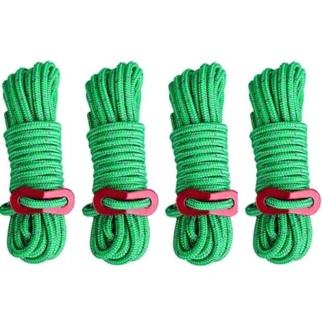 Bardusch Corde de Tente Réfléchissant,4 Pièces Corde Nylon Diamètre Corde Camping avec Ajusteur en Aluminium,pour Le Camping en Plein Air, La Randonnée, l'Auvent, La Tente, Etc (Vert) (1/5)