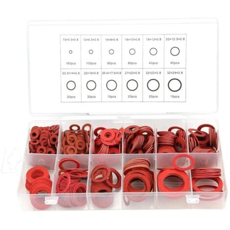 Bardusch Joint Fibre Assortiment de Fibres Assortiment 600Pcs 12 Tailles Passe-fils D'étanchéité Set Kit D'assortiment de Rondelle Isolante en Papier Acier Rouge Avec Boîte (1/5)