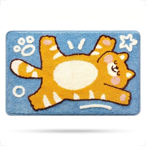 Bardusch Tapis de bain en forme de chat mignon - Antidérapant - Doux - En microfibre - Absorbant l'eau - Pour chambre d'enfant, chambre à coucher, cuisine - Chat tigré orange - 40 x 60 cm (1/5)