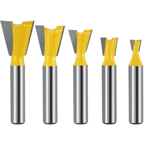 Bardusch 5 Pièces 8mm Fraise à Queue D'aronde Bois, Fraises à Rainurer pour Défonceuse 1/4" 1/2" 3/8" 5/8" 3/4", Fraise a Surfacer en Carbure de Tungstène pour Travaildu Bois Outils de Coupe (1/4)
