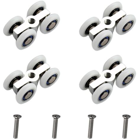 Bardusch Lot de 4 roulettes pour porte de douche coulissante, roulements à billes métalliques pour rail de porte coulissante, glissement silencieux, convient pour la douche, la cuisine, les baies vitr (1/5)