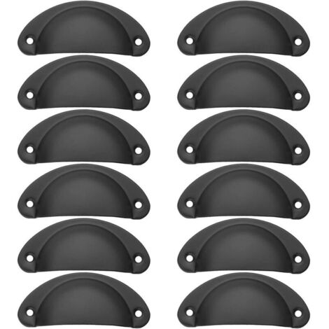 Bardusch 12Pcs Poignée de Coquille Vintage pour Tiroir Armoire Meuble Cuisine, Fer Incurvé Poignée de Tiroir Coquille 8.2 x 3.5 cm, Poignée de Meuble Vintage avec Vis - Noir (1/5)