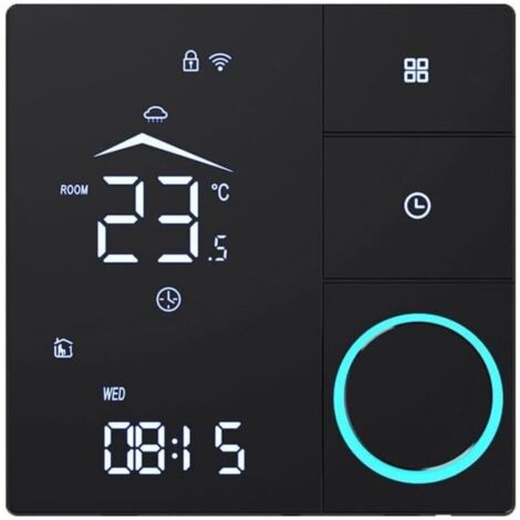 Bardusch Contrôleur de température WiFi intelligent avec écran LCD pour systèmes électriques de chauffage au sol et à eau ou chaudière, thermostat écoénergétique avec verrouillage enfant, (3A-noir) (1/3)