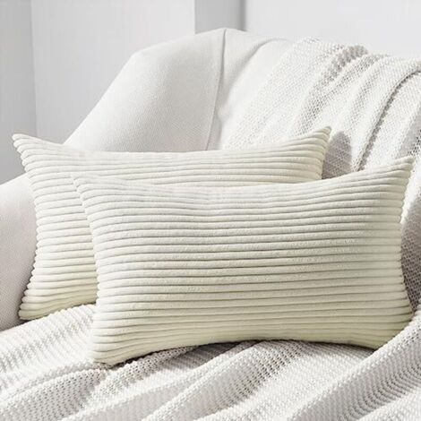 Bardusch 30×50×2cm Housse Coussin 30x50 cm Lot de 2 en Velours Côtelé Infroissable Motif à Rayures Housse pour Coussin Lombaire Fauteuil Canapé Style Boheme Scandinave