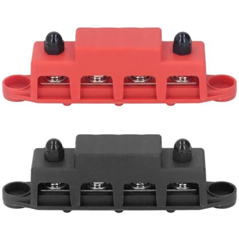 Bardusch Bloc de distribution à 4 bornes M8 48V 250A en laiton rouge et noir pour voitures, camping-cars et bateaux (1/5)