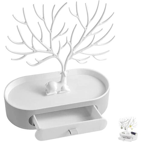 Bardusch Présentoir À Bijoux, Arbre À Bijoux 3 in1 Porte Bijoux Avec Tiroir Jewelry Stand Rangement, Bois de Cerf Support À Bijoux avec Tiroirs, pour Colliers, Bracelets, Bagues, Boucles D'oreilles (1/5)