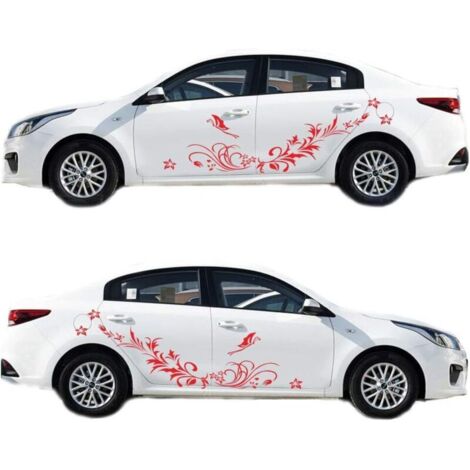 Bardusch Sticker Autocollant de voiture Fleur Rotin carrosserie latérale et capot (rouge)