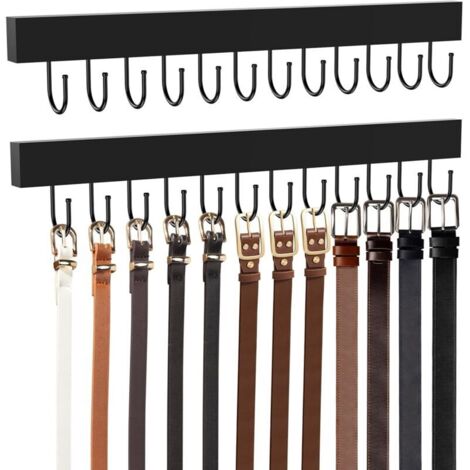 Bardusch Lot de 2 cintres muraux en bois avec 24 crochets métalliques, rotation à 360°, grande capacité, noir (1/5)