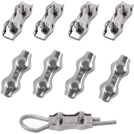 Bardusch Collier de serrage pour câble en acier M2, collier de serrage en acier inoxydable 304, clip duplex, serre-câble, serre-câble pour chantiers et navires, cordes à linge, auvents, pour câbles en (1/4)