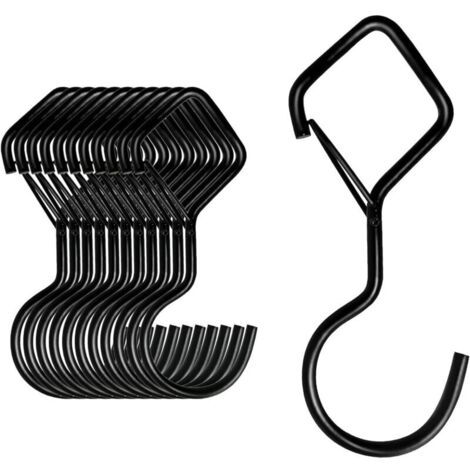 Bardusch Lot de 10 crochets de suspension en S noirs avec sécurité pour tringle à vêtements pour cuisine, atelier, salle de bain, jardin, chambre à coucher, extérieur (1/5)