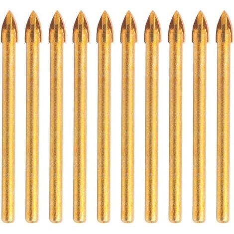 Bardusch Lot de 10 forets 6 mm en carbure de tungstène avec tige hexagonale en verre, céramique, tête de lance pour miroir, porcelaine, marbre (1/3)