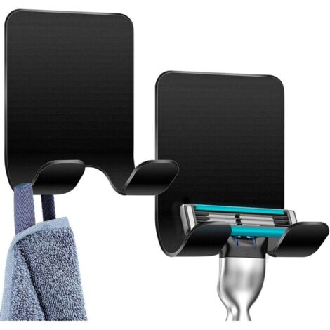 Bardusch 2 PièCes Noir Support De Rasoir Douche, Crochet Autocollant Support De Rasoir Douche Crochet AdhéSif En Acier Inoxydable, Salle De Bain Et Cuisine Porte-Serviette Sans Percer (1/5)