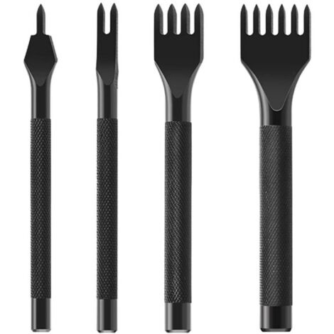Bardusch Outil de travail du cuir 1/2/4/6 dents DIY Laçage Couture Perforation Trou Kits Artisanat du cuir (3 mm) Noir Acier au carbone (1/5)