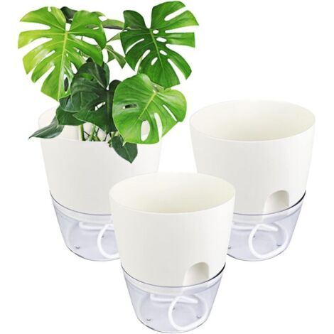 Bardusch 3 pièces Pots de Fleurs Blanc 15.3cm Largeur, Automatique avec Système D'arrosage Automatique, D'Arrosage Automatique Transparent avec Système de Mèche aux Balcon, Intérieurs (1/5)