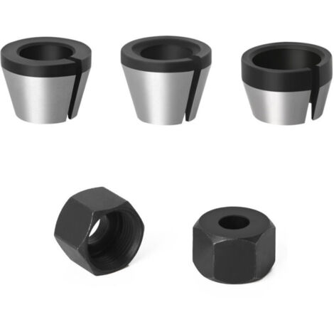 Bardusch 3 Pièces HSS Tête de Mandrin, 6mm 6.35mm 8mm Mandrin de Pince de Routeur, Adaptateurs de Collet De Mandrin, avec 2 Écrous, pour Rogneuse Menuiserie Électrique Pince de Routeur Titulaire (1/5)