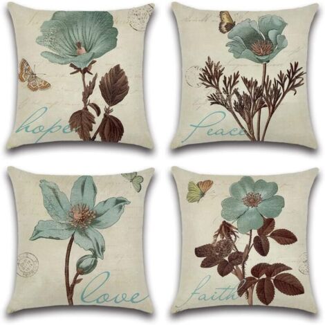 Bardusch Lot de 4 - Taies d'oreiller Polyester Lin Taies d'oreiller Housse de Coussin Décoration pour Chambre Lit Voiture De La Maison Canapé 45 x 45 cm (Fleurs A) (1/5)