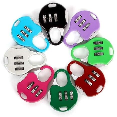 Bardusch Lot de 7 mini cadenas à combinaison réinitialisable 3 chiffres Pour bagages de voyage Couleurs variées (1/5)