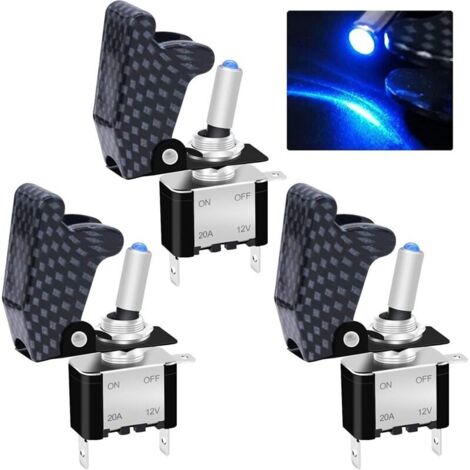 Bardusch 3 Pièces Interrupteur à Bascule12V 20A Voiture de Course Robuste Automative Auto SPST Marche/Arrêt LED Bleu Illuminé 3Pin Avec Couvercle de Sécurité Imperméable Gris Charbon (1/4)