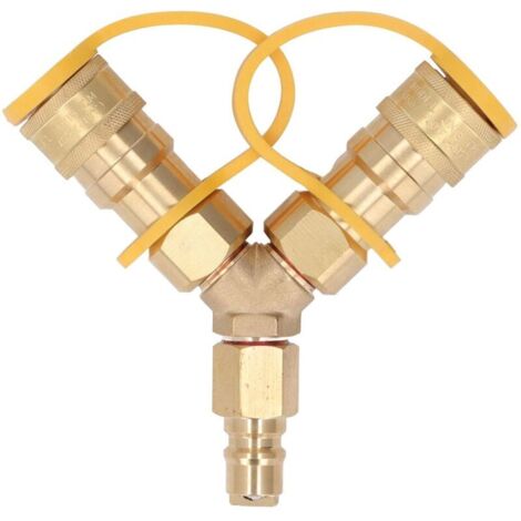 Bardusch Répartiteur de gaz en Y de 3/8 pouces adaptateur de connexion/déconnexion rapide au gaz naturel simultanément pour deux unités NG et GPL grils réchauds de camping foyers de cour (1/4)