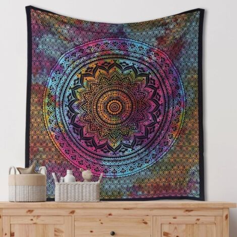 Bardusch Mandala Ombre Mur Chambre Tapisserie Esthétique - 130x150 cm Coton Indien Tie Dye Couvre-Lit Moyen Tenture Murale Décor Pique-Nique Couverture Tapisseries pour Décoration de Chambre