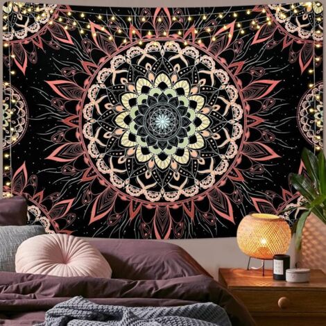Bardusch Tapisserie murale Mandala - Indien/bohème - Hippie - Décoration murale - Motif lotus rose - Esthétique - Pour chambre, dortoir, 150 x 130 cm (1/5)