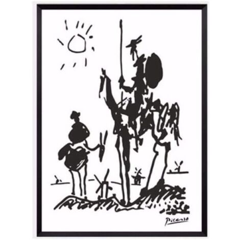 Bardusch Picasso Don Quichotte Toile Tableau Peinture Murale RéTro Toile Tableau Peintures Noir Blanc Murale Art Minimaliste Affiche Salon Decoration à La Maison 40x60 Cm Sans Cadre (1/4)