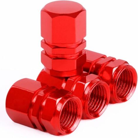 Bardusch 4 Pièces Bouchons de Valve de Pneu, Accessoire Anti-poussière Universel pour Moto, Voiture, Vélo (Rouge) (1/4)