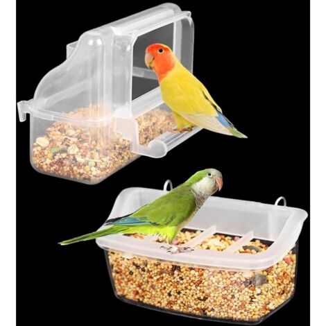 Bardusch Lot de 2 mangeoires en plastique pour cage à oiseaux, mangeoires à suspendre pour perroquets, petits oiseaux, perroquets, calopsittes, pigeons, canaris (transparent) (1/5)