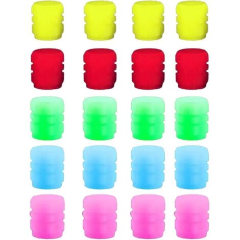 Bardusch 20 pièces de bouchons de valve pour pneus lumineux, Bouchons de valve de pneu lumineux, Bouchons de valve de pneu fluorescents universels, pour voitures, motos, vélos (vert, rose, rouge, bleu (1/5)