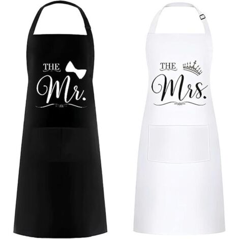 Bardusch Tablier De Couple 2 Pièces, Tablier De Cuisine Familiale Pour La Saint-Valentin, Noël, Halloween, Cadeau De Mariage. (1/5)