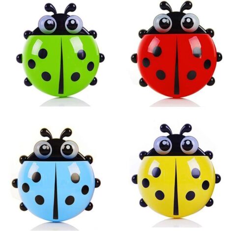 Bardusch Lot de 4 porte-brosses à dents en forme de coccinelle avec ventouse Rouge (1/5)