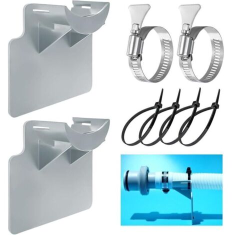 Bardusch-Lot de 2 supports de tuyau de piscine, accessoires de piscine hors sol avec collier de serrage et protection anti-torsion en plastique (gris) (1/4)