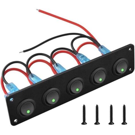 Bardusch-Interrupteur à Bascule, 12-24V 5 Gangs Commutateur de Panneau de Commande d'Interrupteur à Verte LED pour Voiture Bateau Marine (1/4)