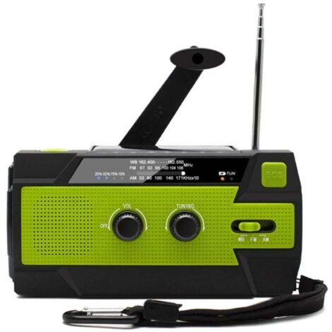 Bardusch-Radio d'urgence solaire 2.0, radio d'urgence à manivelle, radio AM/FM portable, chargeur de lampe de poche pour téléphone portable (vert) (1/4)