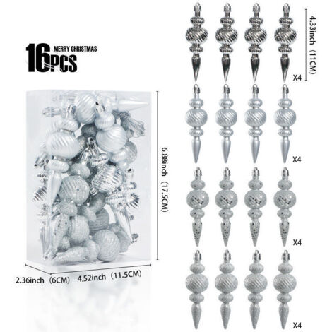 Bardusch-Ensemble de 16 boules de Noël - Décoration classique pour sapin - Boules de Noël - Décorations de Noël - Incassables - Argent (1/3)