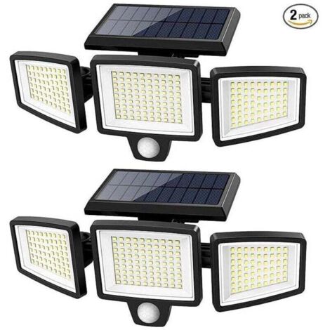 Bardusch-[Lot de 2] Lampes Solaires Extérieur Puissante - 210LED Projecteur Lumière Solaire Extérieure avec Détecteur de Mouvement, 3000LM, 320°éclairage Grand Angle IP65 Solaire éclairage Mural d'ext (1/4)