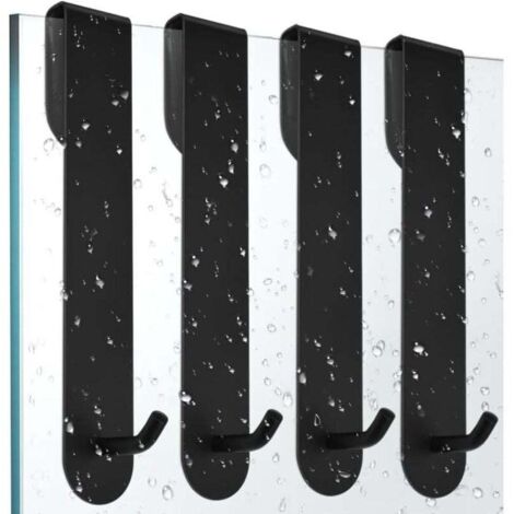 Bardusch-4 PCS Crochet Douche Inox Porte Serviette Salle de Bain Inox Crochet pour Paroi de Douche Crochets pour Serviettes de Bain Porte Accroche Torchon Cuisine Noir Porte Manteau Porte sans Percage (1/4)